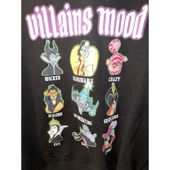 Disney Villains Characters Mood Sweatshirt Junior Womens XL Black Pullover - Picture 2 of 7